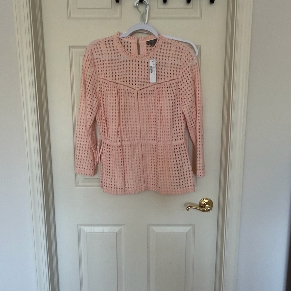 J. Crew Blush Pink Crochet Long-Sleeve Top